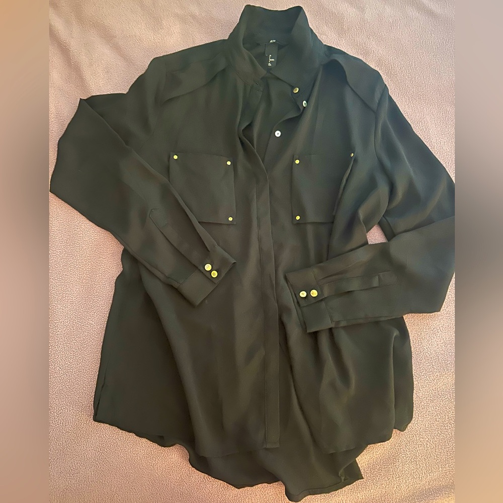 H&M Black Button-Up Shirt with Gold Details